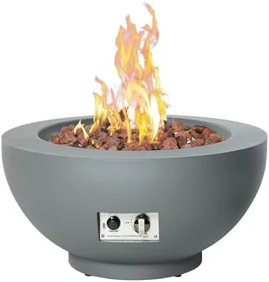 28 inch fire table 55000 btu outdoor propane fire pit patio round fire bowl gas firepit with lid lava rocks cover pre attached 10 ft propane hose gray