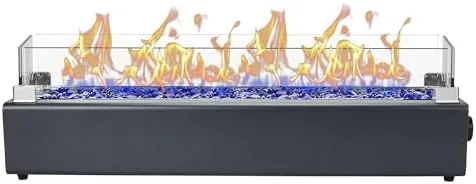 28 inch table top propane fire pit 40000 btu tabletop firepit for patio outdoor portable rectangular fire bowl wwind glass shield glass rocks carbon gray