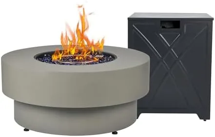 32 inch outdoor propane fire pit with 20 lb tank cover 50000 btu propane fire pits for outside patio wround burner lid glass rocks pre attached 10ft external hose