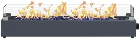 36 inch table top propane fire pit 40000 btu tabletop firepit for patio outdoor portable rectangular fire bowl wwind glass shield glass rocks carbon gray