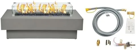 48 inch fire table with natural gas conversion kit wind glass shield 50000btu outdoor modern patio fire pit table wrectangular burner lid glass rocks cover