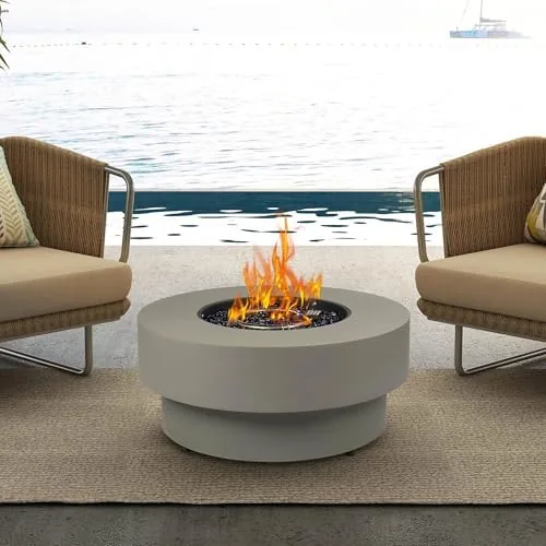 propane outdoor fire pit table flint concrete look 32 inch round patio propane fire table 50000 btu wlid glass rocks cover pre attached 10ft hose